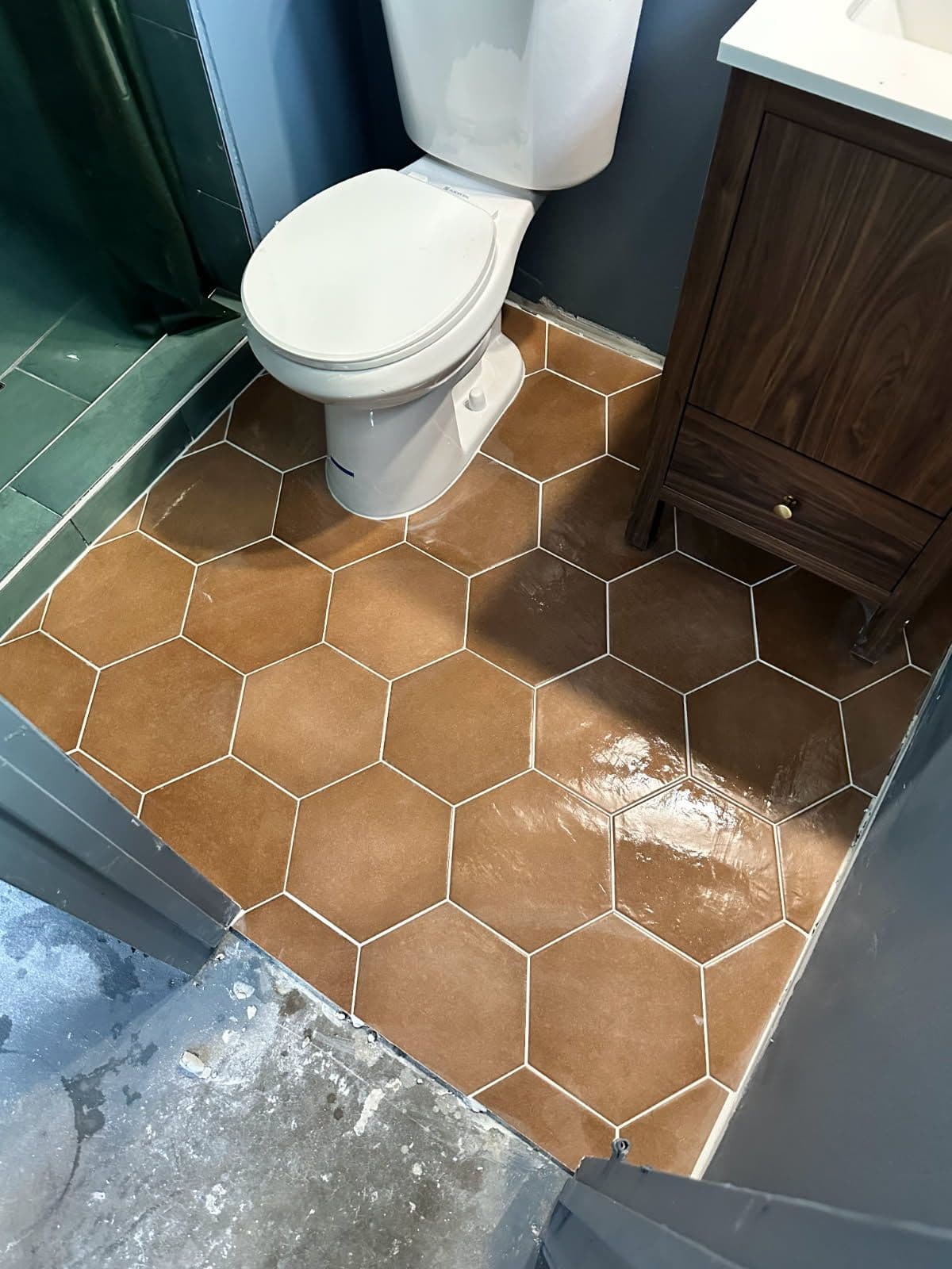 Stunning Bathroom Makeover with Hexagon Tiles image